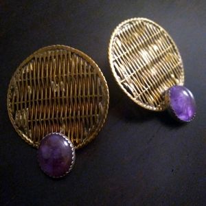 Crafted Artisian Pierced Earring with Amethyst.